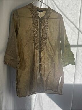 Women’s Olive Embroidered Button-Down Shirt by Vio